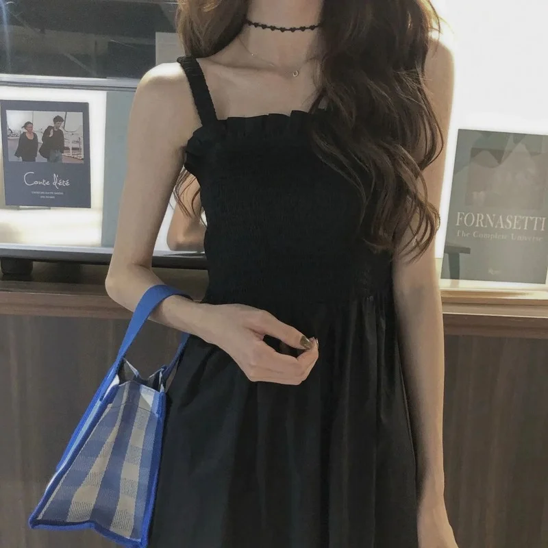 

Dresses Women Black Elegant Chic Summer Comfortable Sleeveless Casual All-match Female Clubwear Simple Cozy Sexy Spaghetti Strap
