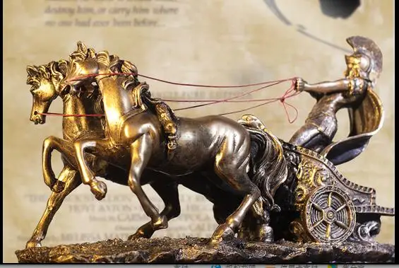 

RETRO GREEK MYTHOLOGY ANCIENT ROMAN CHARIOT STATUE HOME CRAFTS ROOM DECOR SPARTAN WARRIOR IN A CARRIAGE OBJECTS OFFICE SCULPTURE