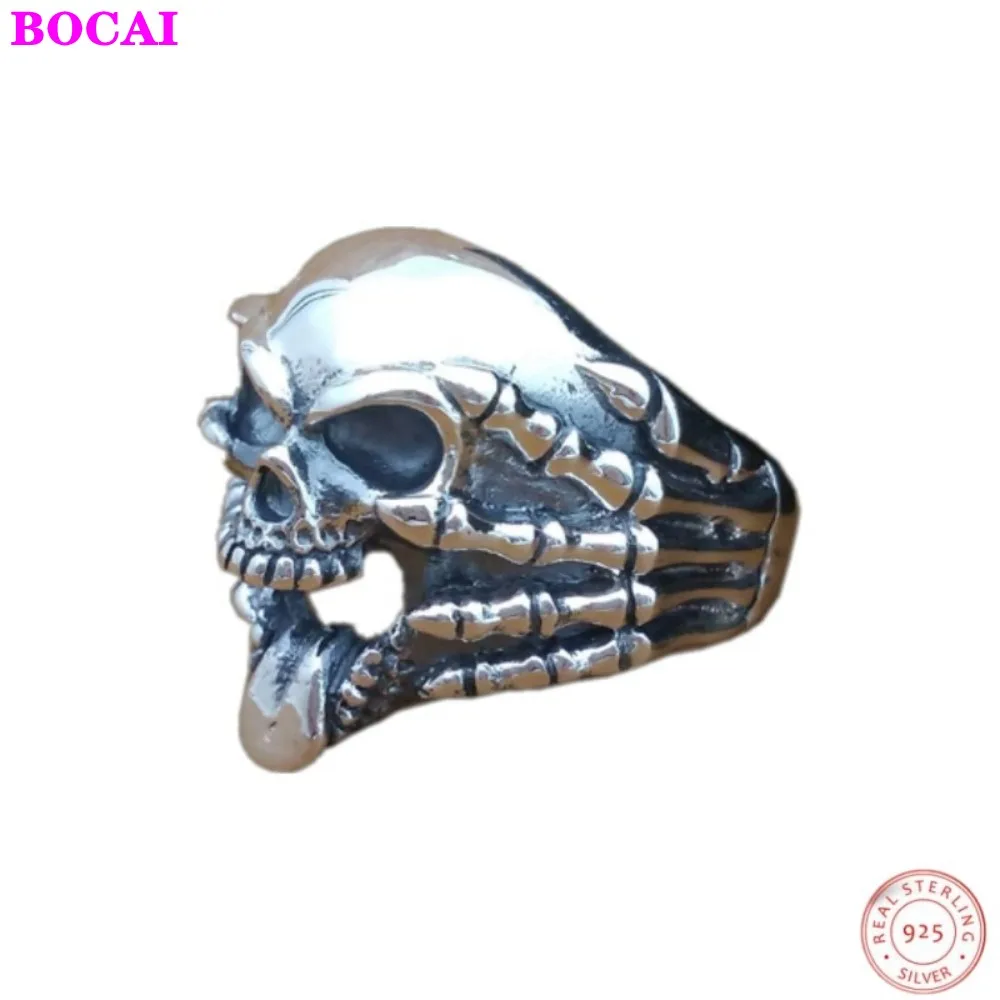 S925 Оригинальное кольцо из тайского серебра мужское с монетами черепом |