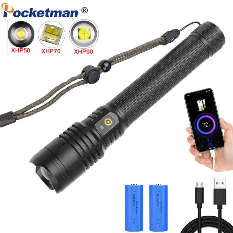 

XHP90 Led Flashlight Telescopic Zoom Torch Lanterna Use 18650 26650 Battery Best for Camping Light With Power Bank Function