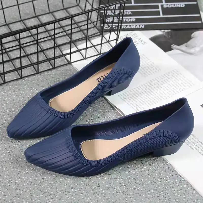 

New Korean style pointed thick heel non-slip wear-resistant single shoes sexy low-heeled women's shoes