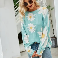 2021 european and american womens autumn new products loose flower personality pullover sweater slimming sweater women