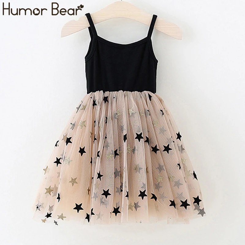 Humor Bear/ г. Летнее платье; праздничное платье принцессы для девочек; одежда для маленьких девочек с пушистой сеткой и звездами; детское платье; летнее платье для девочек - Цвет: black