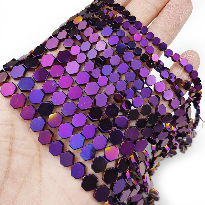 

Purple Hematite Beads Natural Stone 4/6/8MM Flat Hexagon Spacer Loose Beads For Jewelry Making Diy Bracelet Necklace Accessories
