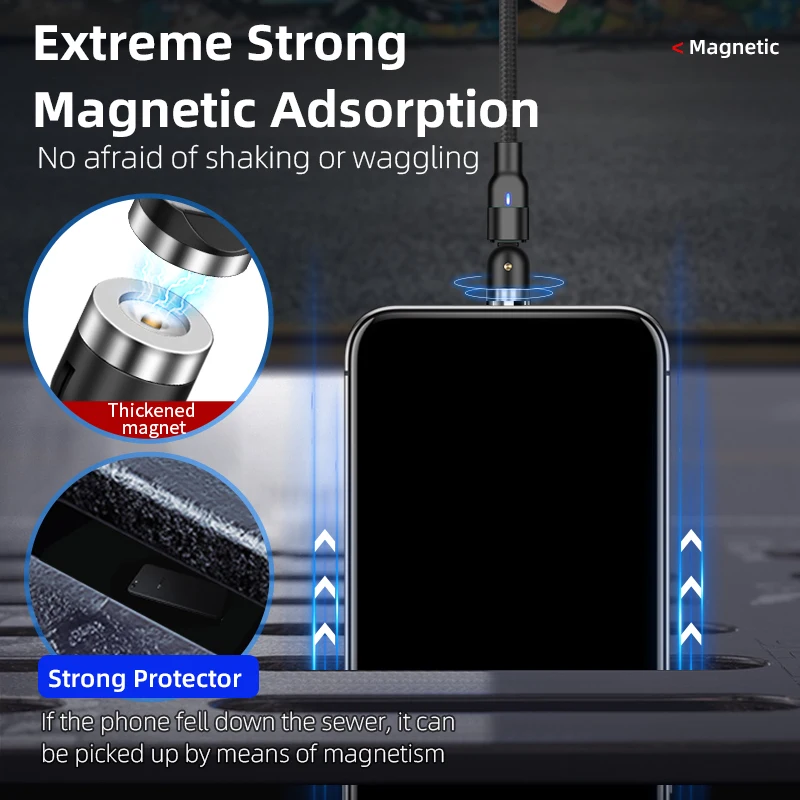 new 360º180º magnetic micro usb cable for iphone samsung android magnet charger usb type c cable mobile phone cord wire free global shippin