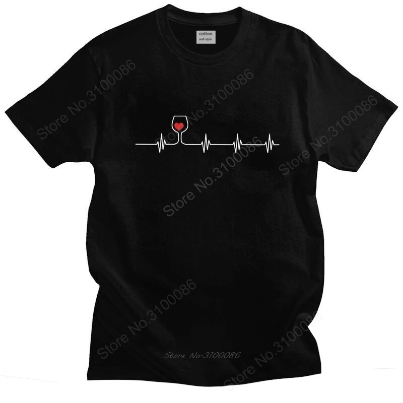 

Heartbeat Cute Wine Glass T Shirts Men Pure Cotton Tee Tshirt Short-Sleeve Casual T-shirt Clothing