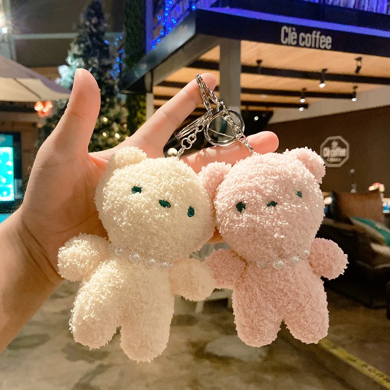 

Keychain Pearl Bear Doll Cute Couple Plush Bag Accessories Cartoon Ornament