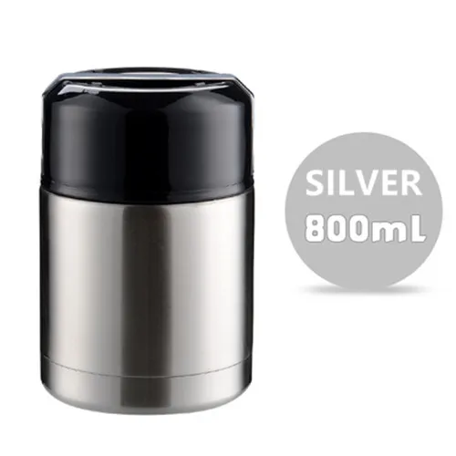800ml Silver 800 мл/1000 мл двойной термос из нержавеющей стали контейнеры для супа большая емкость термосы Портативный Ланч Bento Box - Цвет: 800ml Silver