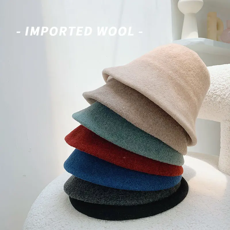 

Панама из 100% шерсти Женская, роскошная модная винтажная Зимняя шляпа в рыбацком стиле, складные весенние фетровые шапки в Корейском стиле