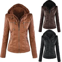 2021 women motorcycle jacket solid color long sleeve zipper coat winter slim pu leather jacket soft jacket women