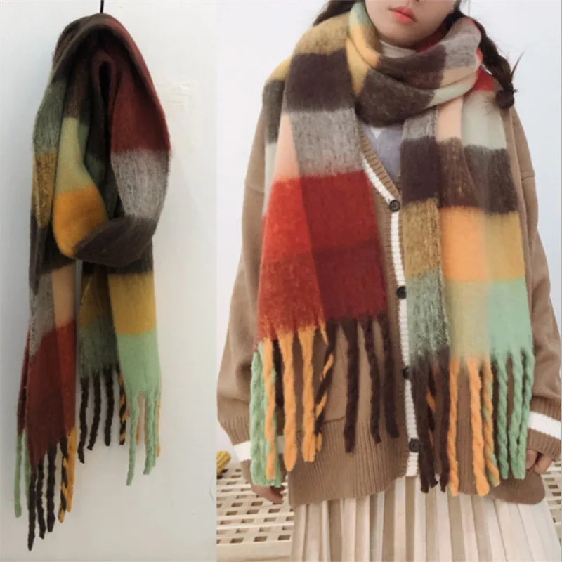 

Designer Women's Autumn Winter Thick Rainbow Female Scarf Warm Knitted Women Luxury Scarves Cashmere Shawls Fashion Accessories