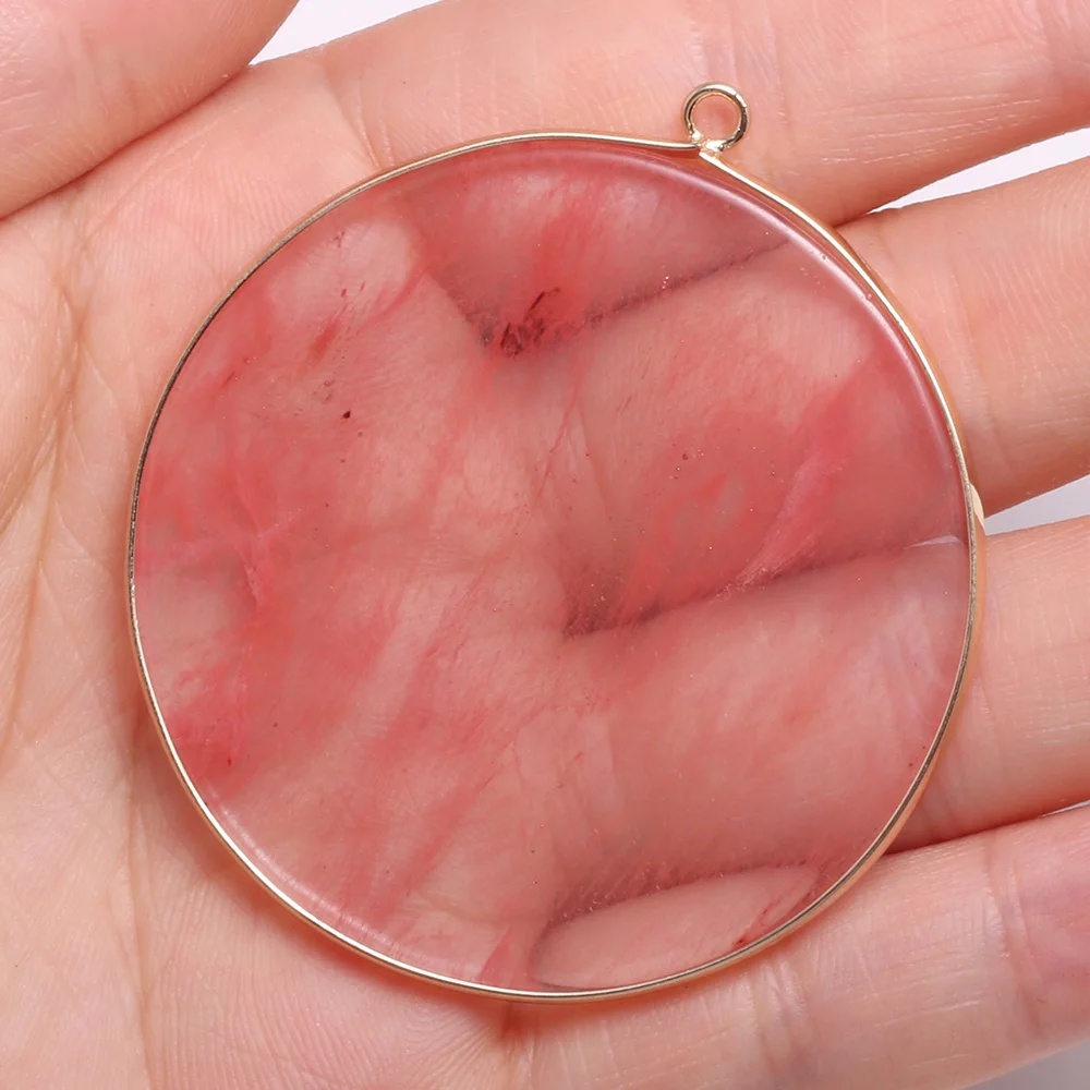 

Natural Stone Round Damation Jaspers Rose Quartzs Pendants for DIY Necklaces Earrings Jewelry Making for Women Gift Size 50x55mm