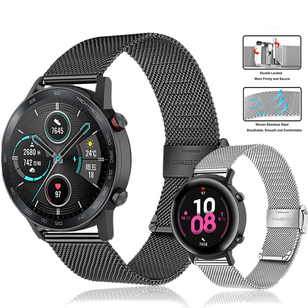 Ремешок из нержавеющей стали для Huawei Watch GT 2 46 мм/42 мм GT2 Pro,  браслет для умных часов с двойной пряжкой для TicWatch Pro | Электроника |  АлиЭкспресс