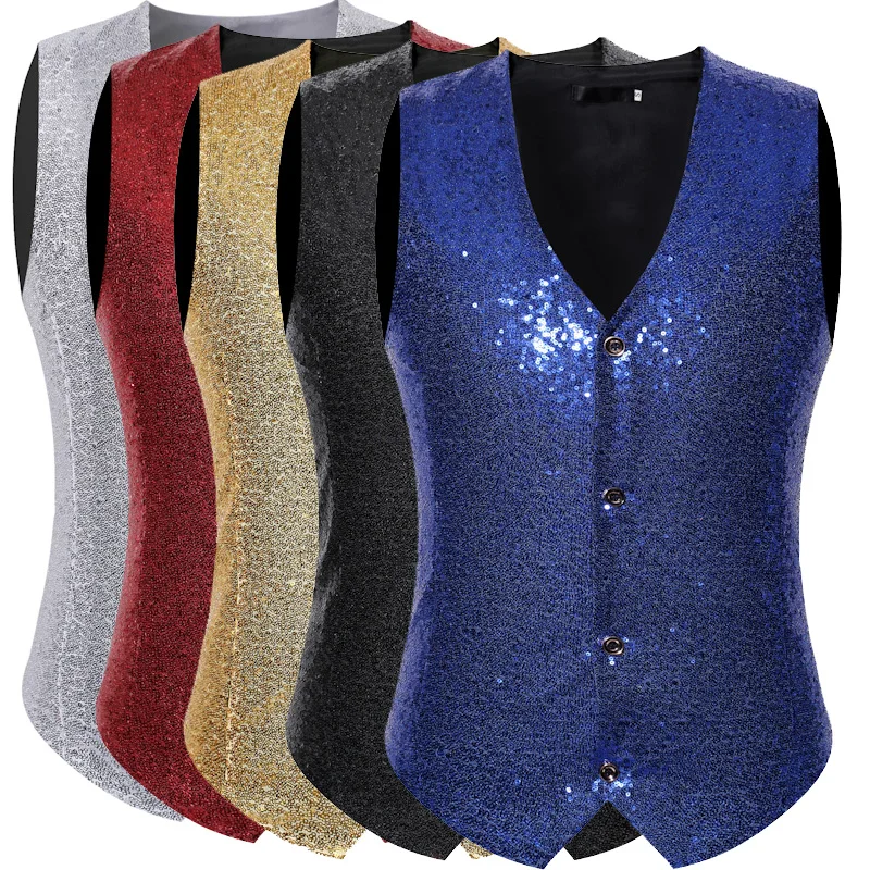 Жилет мужской с блестками Блестящий жилет золотистого и серебристого цвета