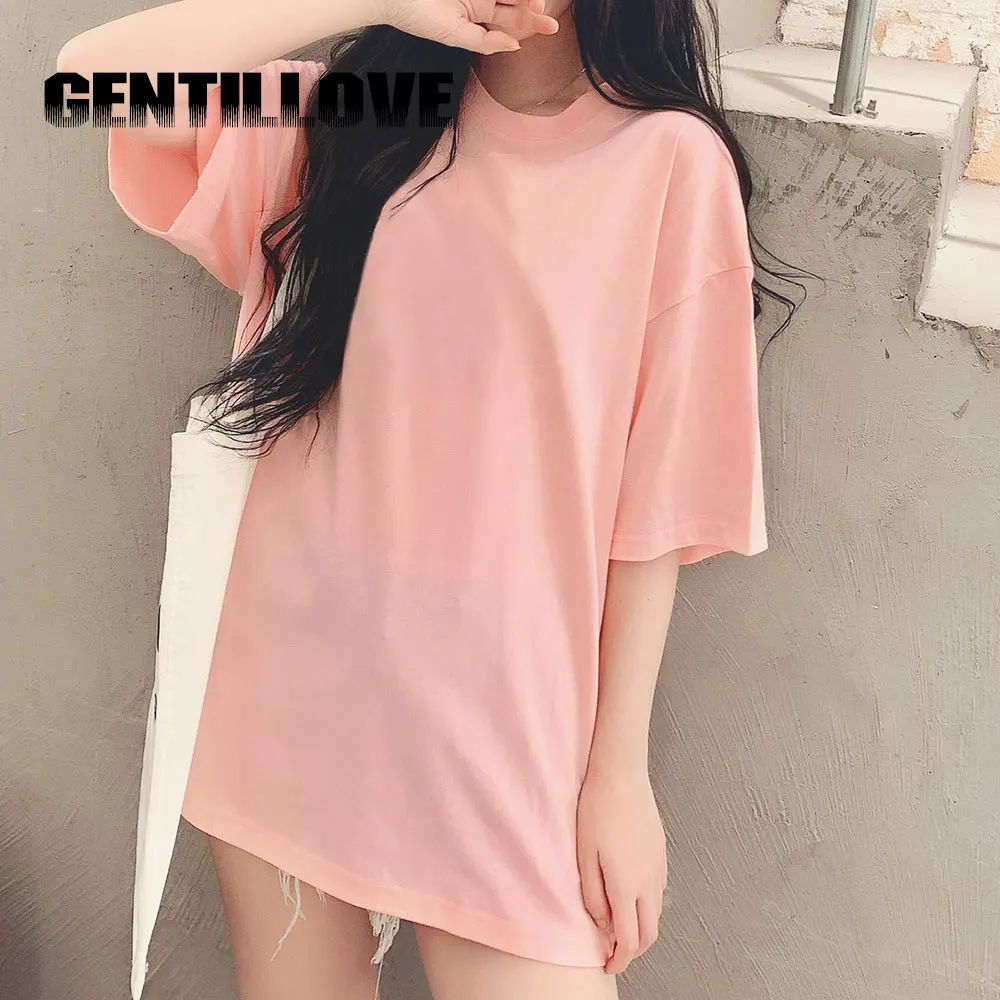 

Casual O-Neck Women T-Shirts Half Sleeves Solid Loose Female Korea Style Basic Office Lady Multi Color Cotton Oversized Tees