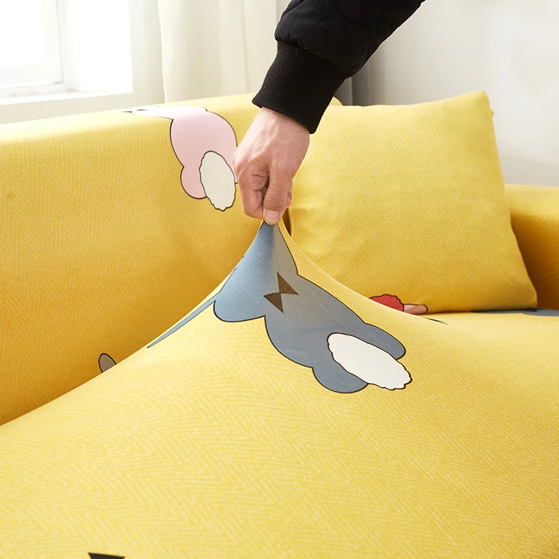 Чехол для дивана Cartoon Stretch Slipcovers для гостиной, с антискользящей эластичной полосой, для секционных диванов, полотенце на 1/2/3/4 места.