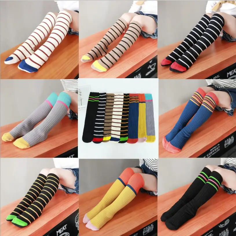 Винтажные полосатые спортивные носки гольфы до колена для мальчиков и девочек