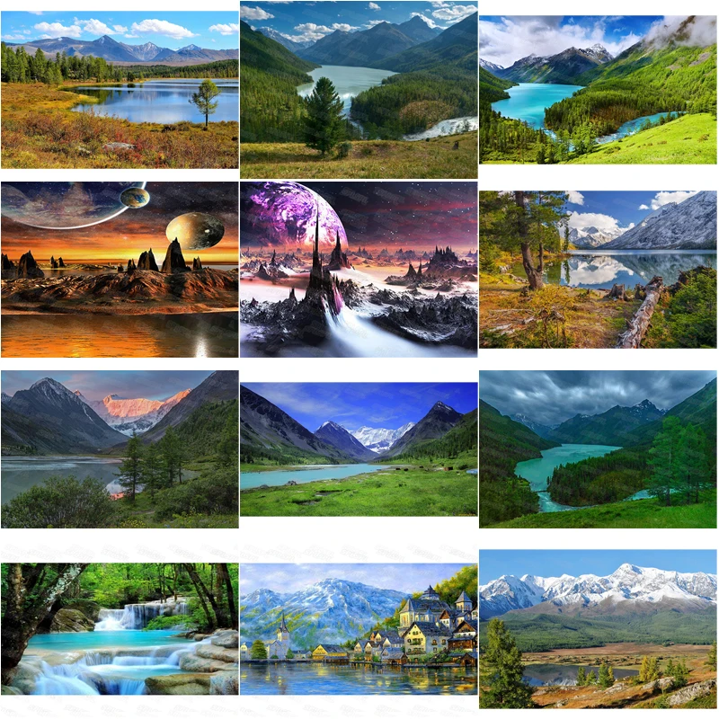 

Diy Diamond Painting Beautiful Green Natural Scenery Crystal Clear Stream Green Mountain Big Tree Fantasy Interstellar Mural