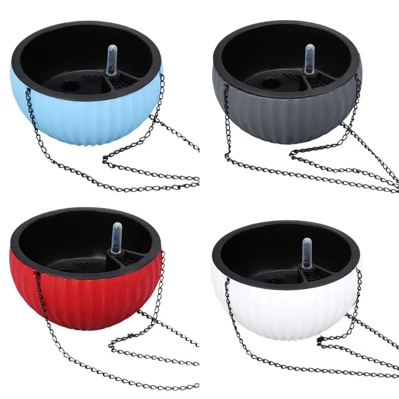 

Self Watering Hanging Planter for Indoor Outdoor Round Plastic Basket for Flowers Plants Includes Chain and Water Level