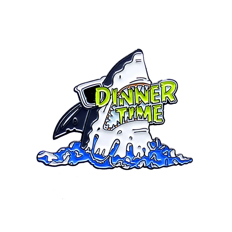 

1PC Sea Animal Big Shark Brooch DINNER TIME Whale Shark Enamel Pins Denim Lapel Fish Badge For Friends Kid Gifts Jewelry