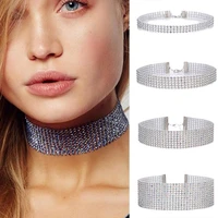 2021gold sliver bundle element necklace extra wide full rhinestone diamante crystal jewelry choker collar wedding accessories