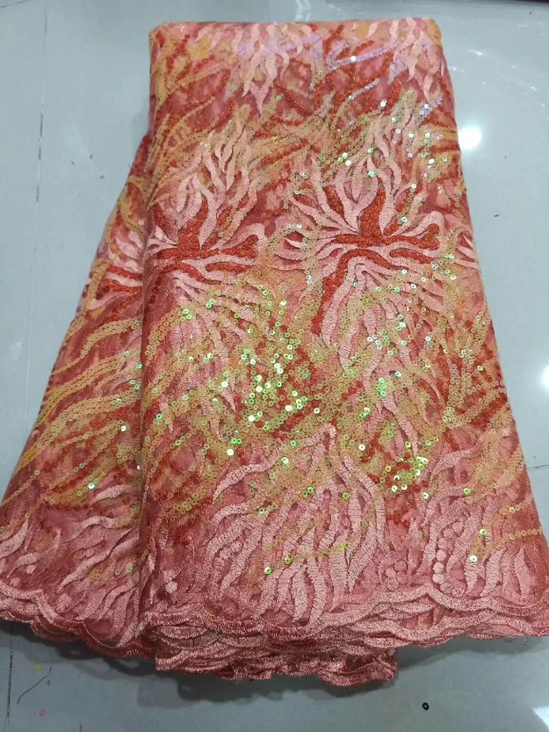 Новое поступление африканская органза вуаль кружевная ткань с блестками 2020