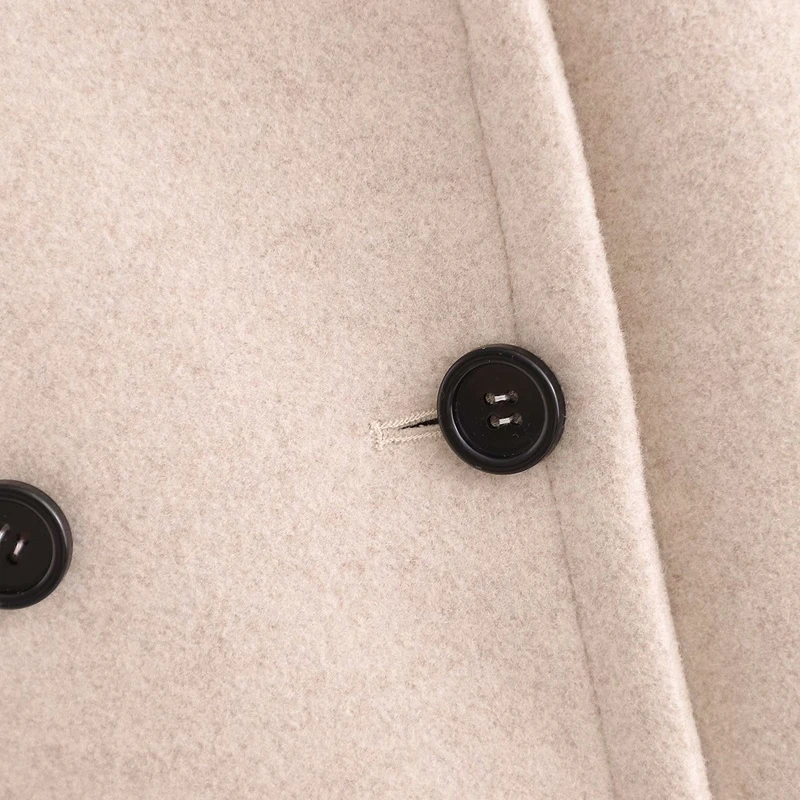 

YOSICIL Beige Color Elegant Cape Coat Stand Collar Vintage Cloak Women Double Breasted Solid Long Poncho Femme Autumn Spring