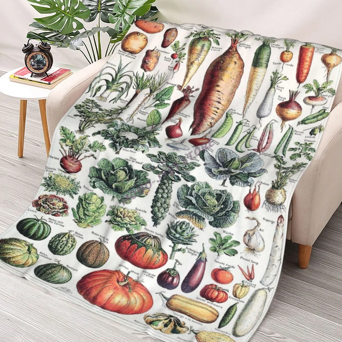 

Adolphe Millot - Vegetables For All - French Vintage Poster Throw Blanket Sherpa Blanket cover Bedding soft Blankets
