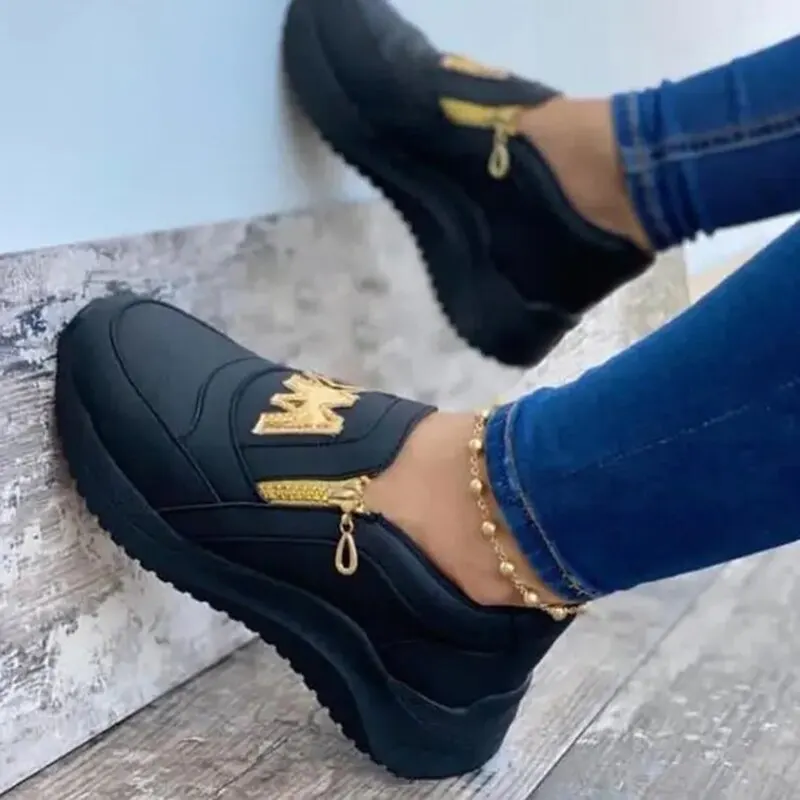 

Spring Black Wedges Sneakers Platform Women Shoes Thick Bottom Fashion Zipper Non-slip Casual Korean Women's Vulcanized Shoes