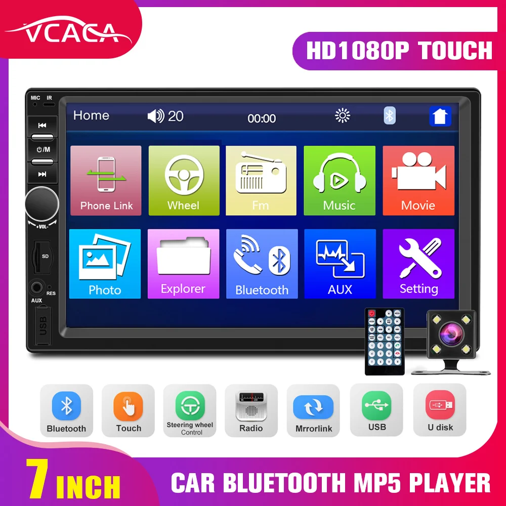 VCACA 7 дюймов Автомобильный MP5 Bluetooth Hands Free 12V In Dash сенсорный экран стерео радио