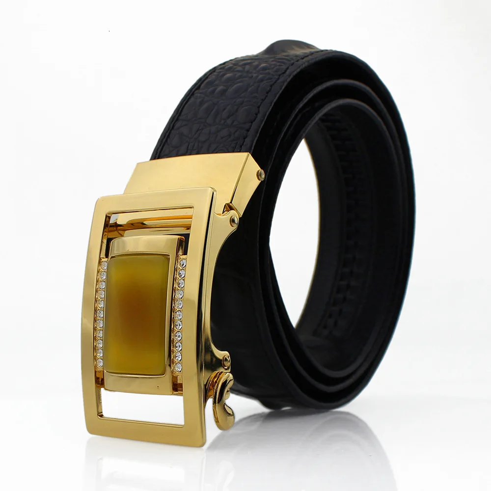 

New Fashion Cow Genuine Leather Business Belts For Men High Quality Luxury Jade Automatic Buckle Cowhide Crocodile Pattern