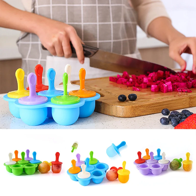 

7 Cavity Silicone Mini Ice Pops Mold Ice Cream Ball Maker Popsicles Molds Baby DIY Food Supplement Tool J99Store