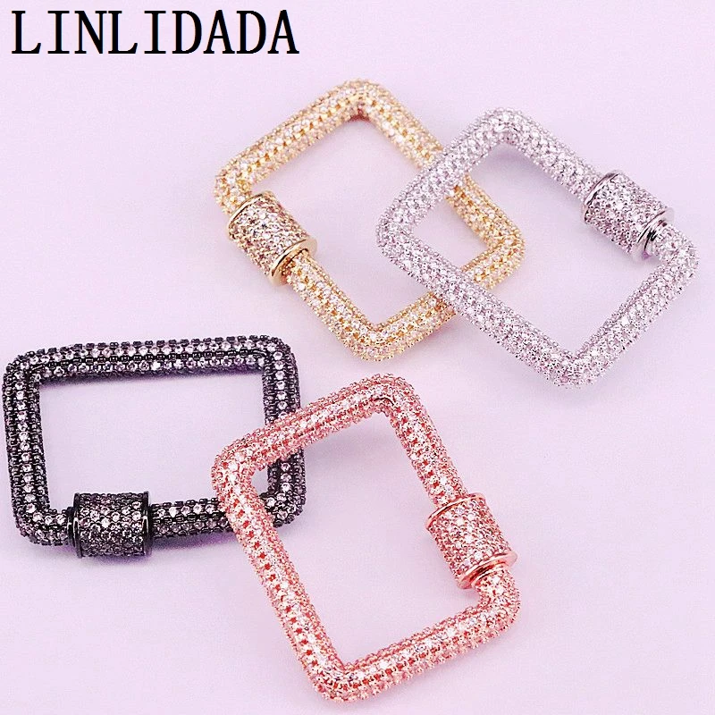 

5Pcs, 23*27mm Clear CZ Micro Pave Lock Carabiner, Pave Lock Geometric Square Shaped Cubic Zirconia Clasp Findings