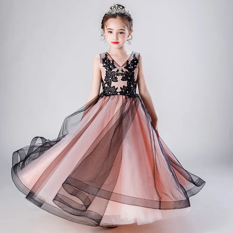 Кружевное платье с цветами для девочек лето 2020 свадебное элегантное бальное