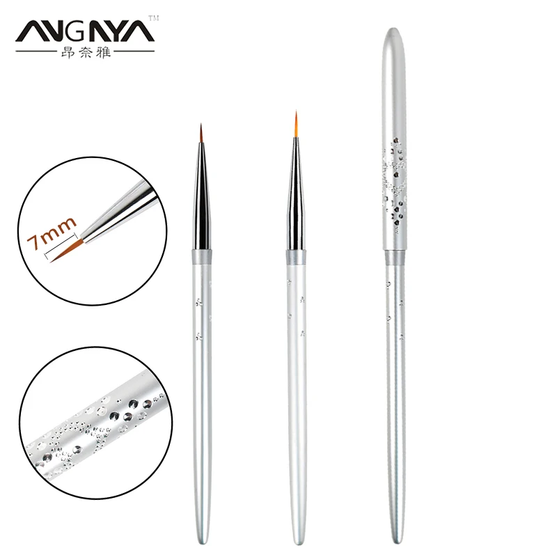 

ANGNYA 1Pc 7/9mm Nail Art Brushes Silver UV Gel Flower Painting Stripe Line Draw Brush for Gradient Manicure DIY Nail Liner Tool