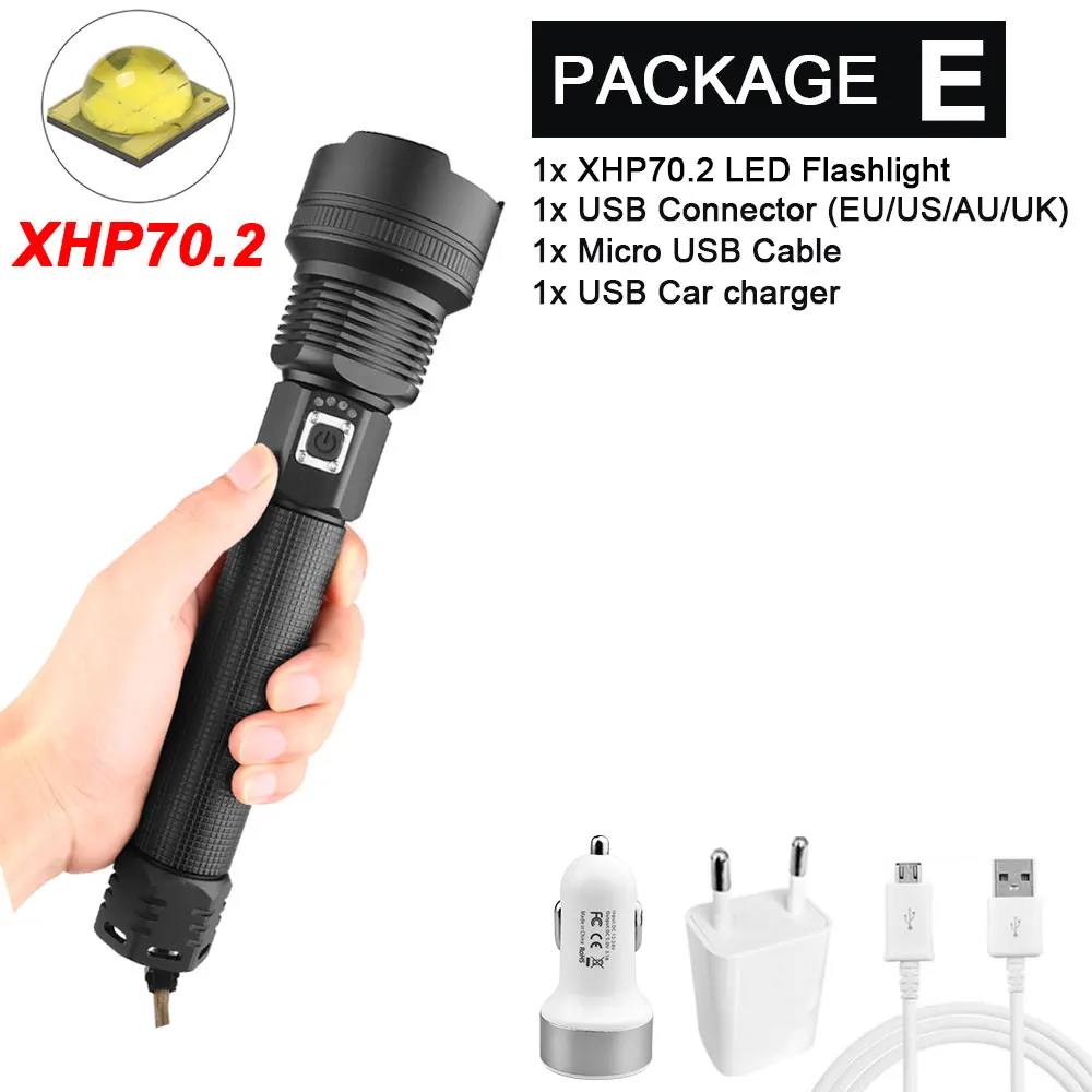 Супер яркий XLamp XHP90 самый мощный Usb масштабируемый светодиодный флэш-светильник XHP70/50 Охотничий Тактический флэш-светильник фонарь 26650 18650 - Испускаемый цвет: Package E-XHP70.2