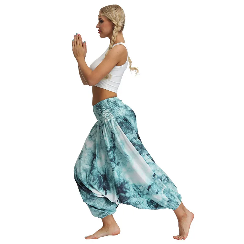 Для женщин летние штаны шаровары с принтом тай дай градиентный принт одежда для