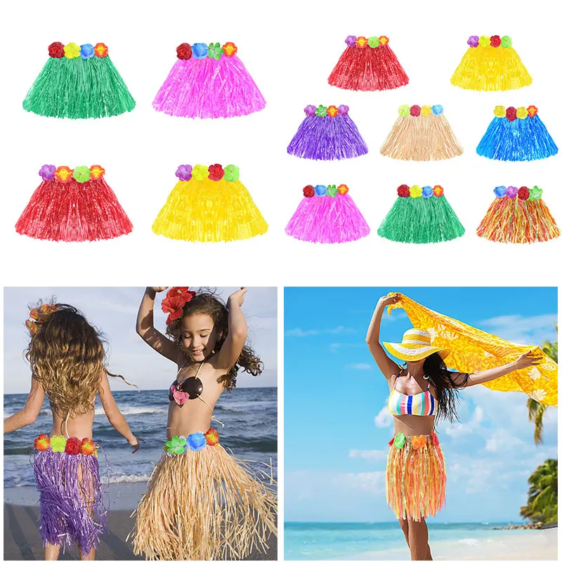 

1pcs Color Hawaiian Straw Skirt For Hawaiian Party Decoration, Summer Beach Party Essential Sunshade Straw Skirt Supplies