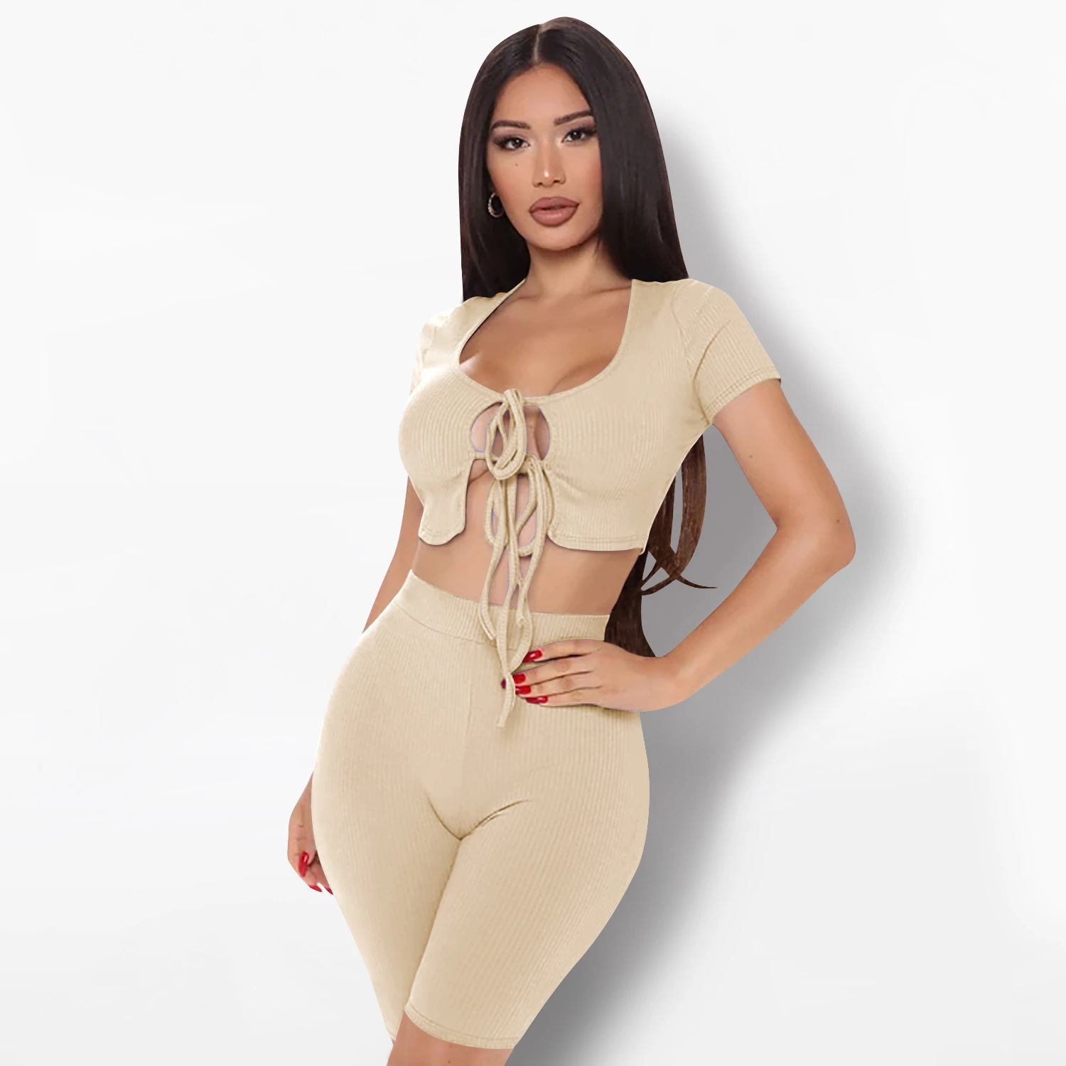 Комплект из двух предметов женский новый однотонный трикотажный облегающий