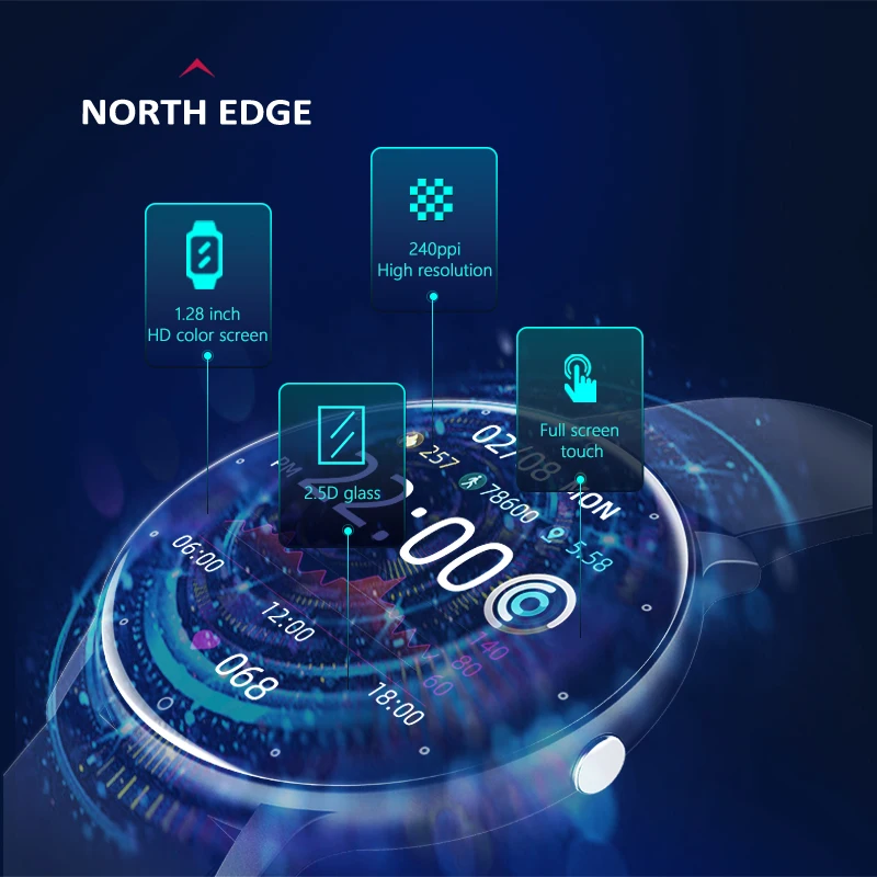 Мужские Смарт часы NORTH EDGE с функцией отслеживания активности пульсометром