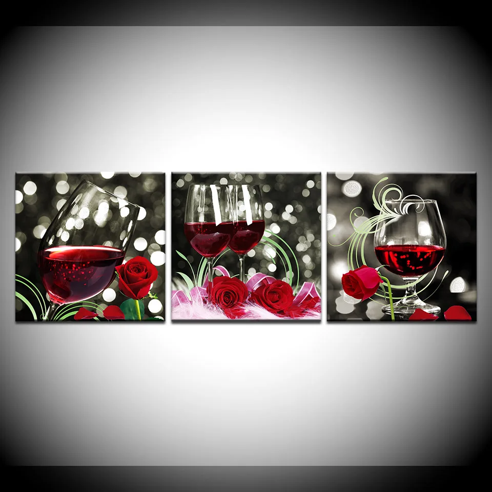 Тройная роза красное вино художник клиент Спальня украшение Холст Картина