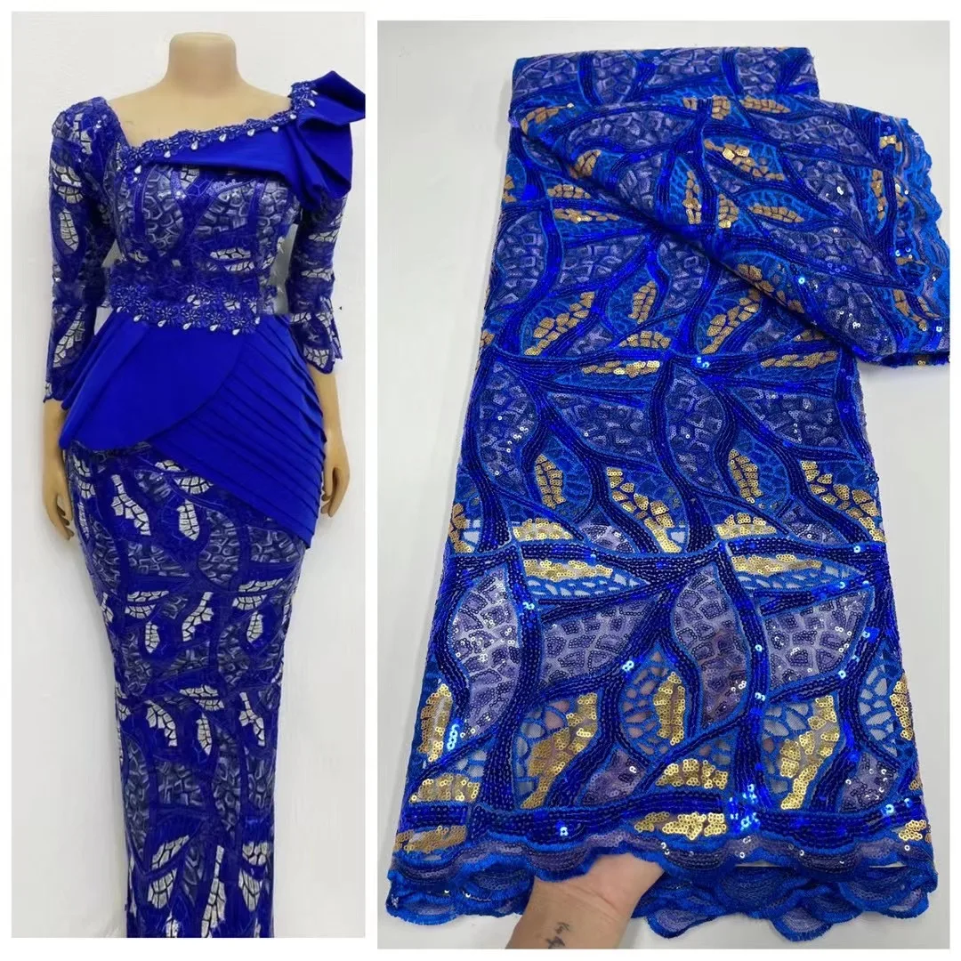 

2021 High Quality Sequence French Nigerian Sequins Net African Tulle Mesh Lace Fabric For Dress 5 Yards/Lot YL0722A