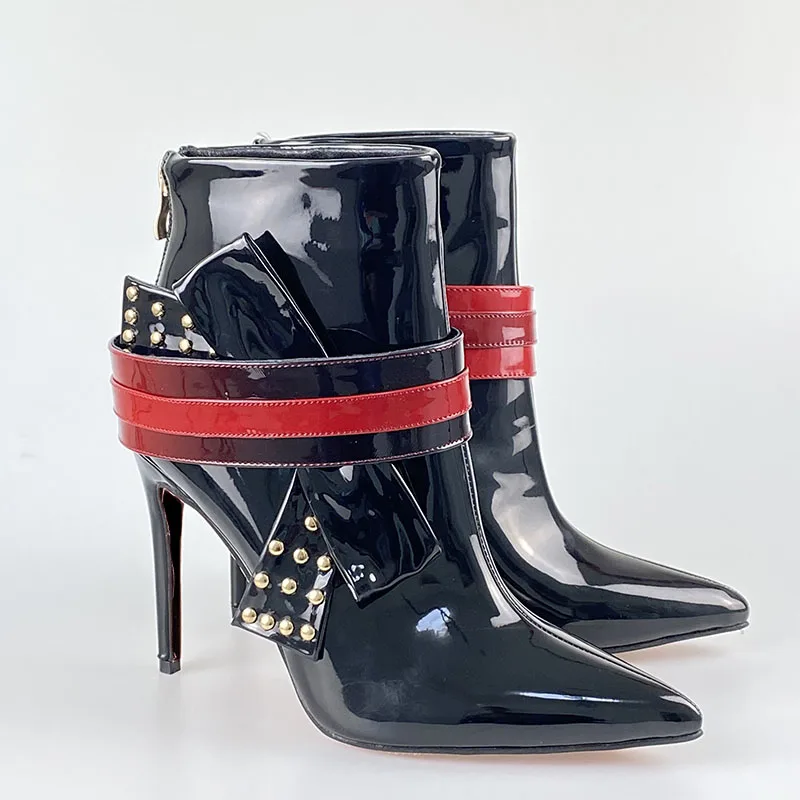 

Olomm 2021 Women Winter Ankle Boots Sexy Studded Stiletto High Heels Pointed Toe Black Club Wear Shoes Women Plus US Size 5-15