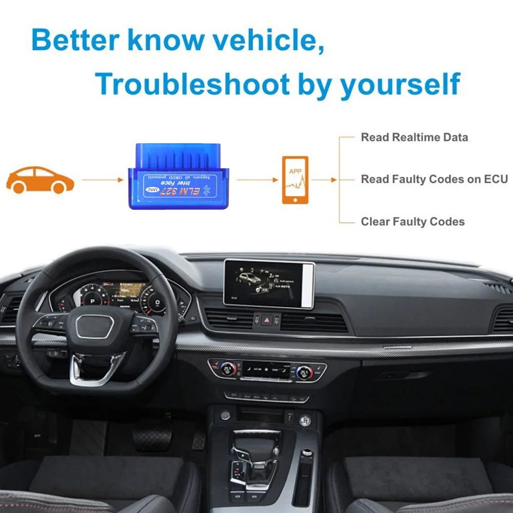 

Автомобильный тестер, диагностический инструмент, мини-сканер для авто V2.1, тестер тормозов кабеля, считыватели кодов, сканирование ELM327 ...