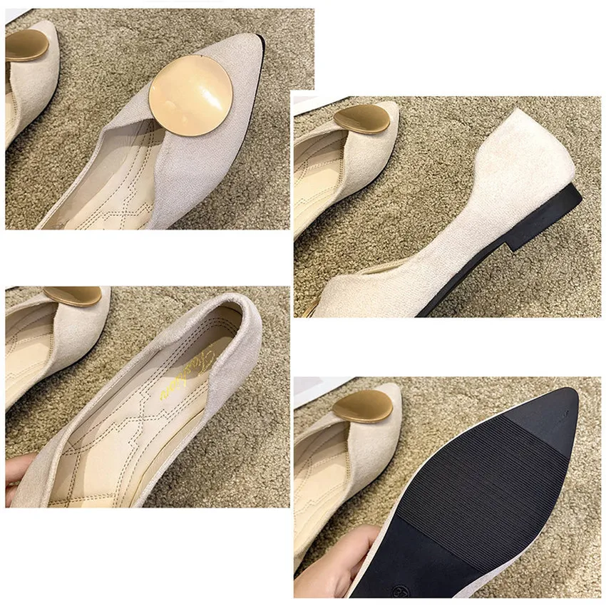

Classic Shallow Flats Casual Shoes Women Metal Round Loafers Oxford Slip on Moccasins Female Suede Leather Footwear Flat Shoes