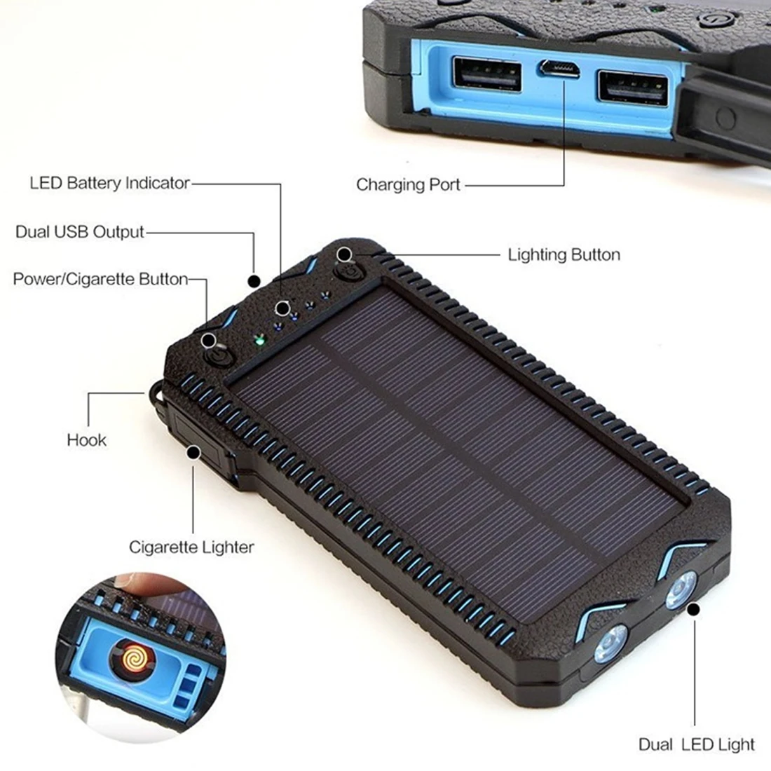 20000mah Power bank Portable super waterproof with cigarette lighter large-capacity flame-proof multi-function solar power | Мобильные