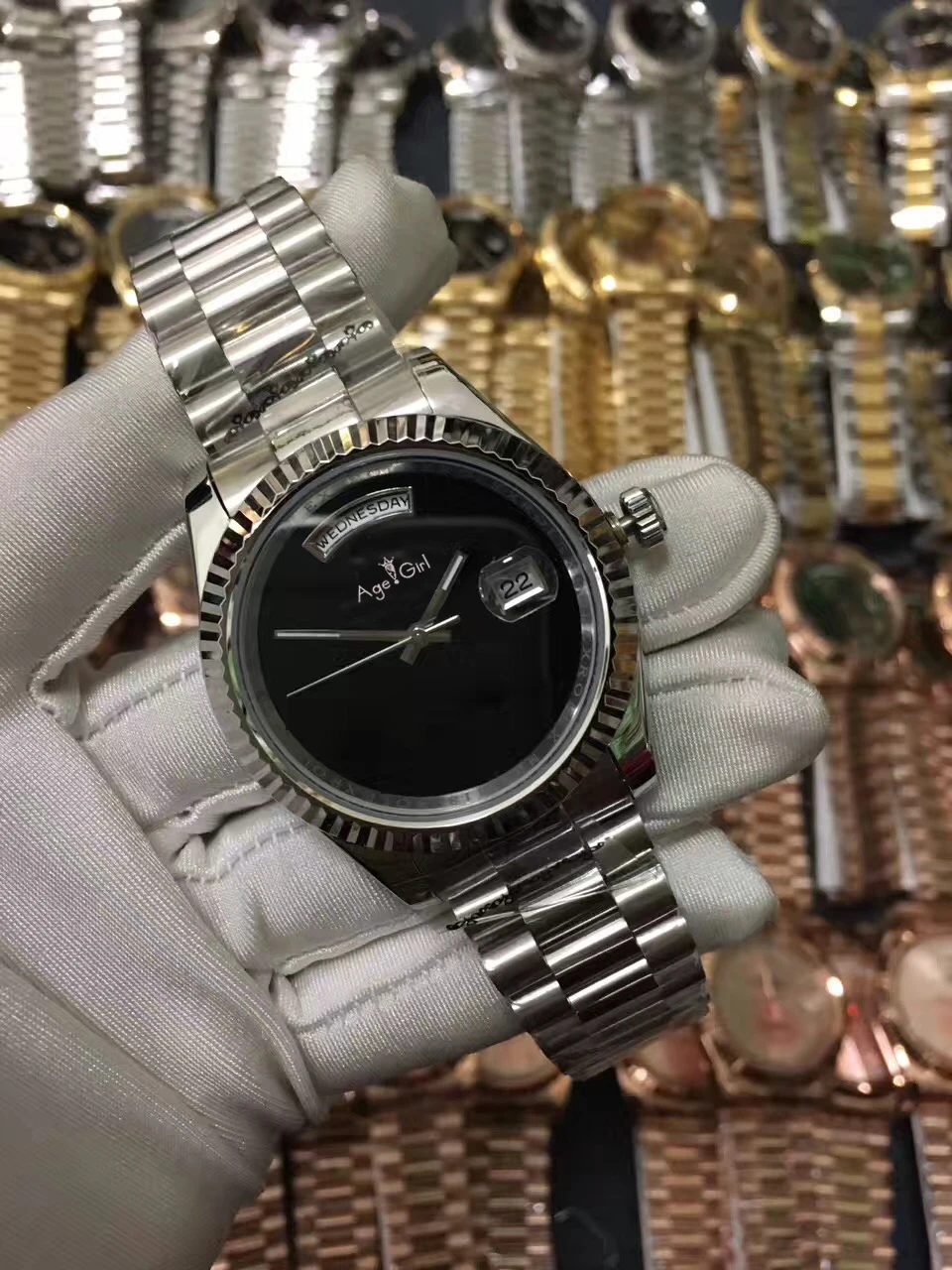

Classic New Men Daydate Rose Gold Silver Black Watch Automatic Mechanical Stainless Steel Sapphire Sport Limited AAA+