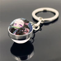 nezuko demon slayer key chain anime school bag miniature decoration toy kimetsu no yaiba figure girl keychain cosplay glass ball