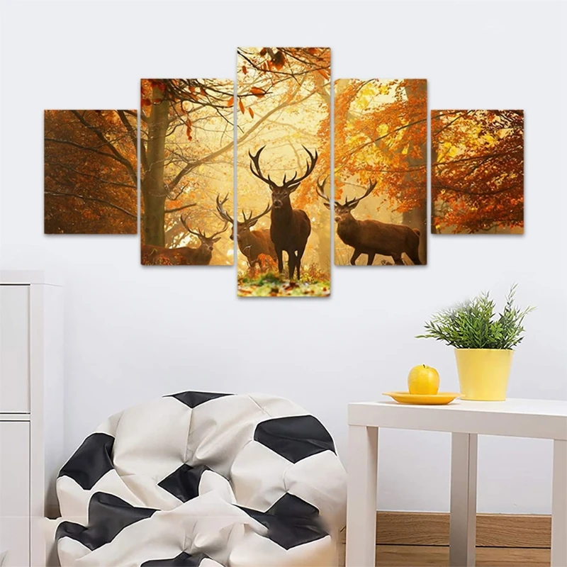 

5 Pieces Unframed Deer Landscape Art Canvas Prints Wall Pictures Modern Paintings for Home Decorations