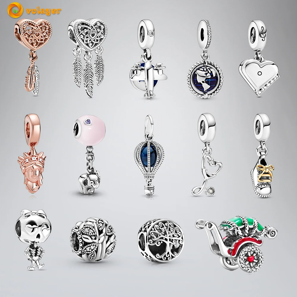 Volayer серебряные бусины 925 пробы в виде сердца с перьями стиле Ловец снов